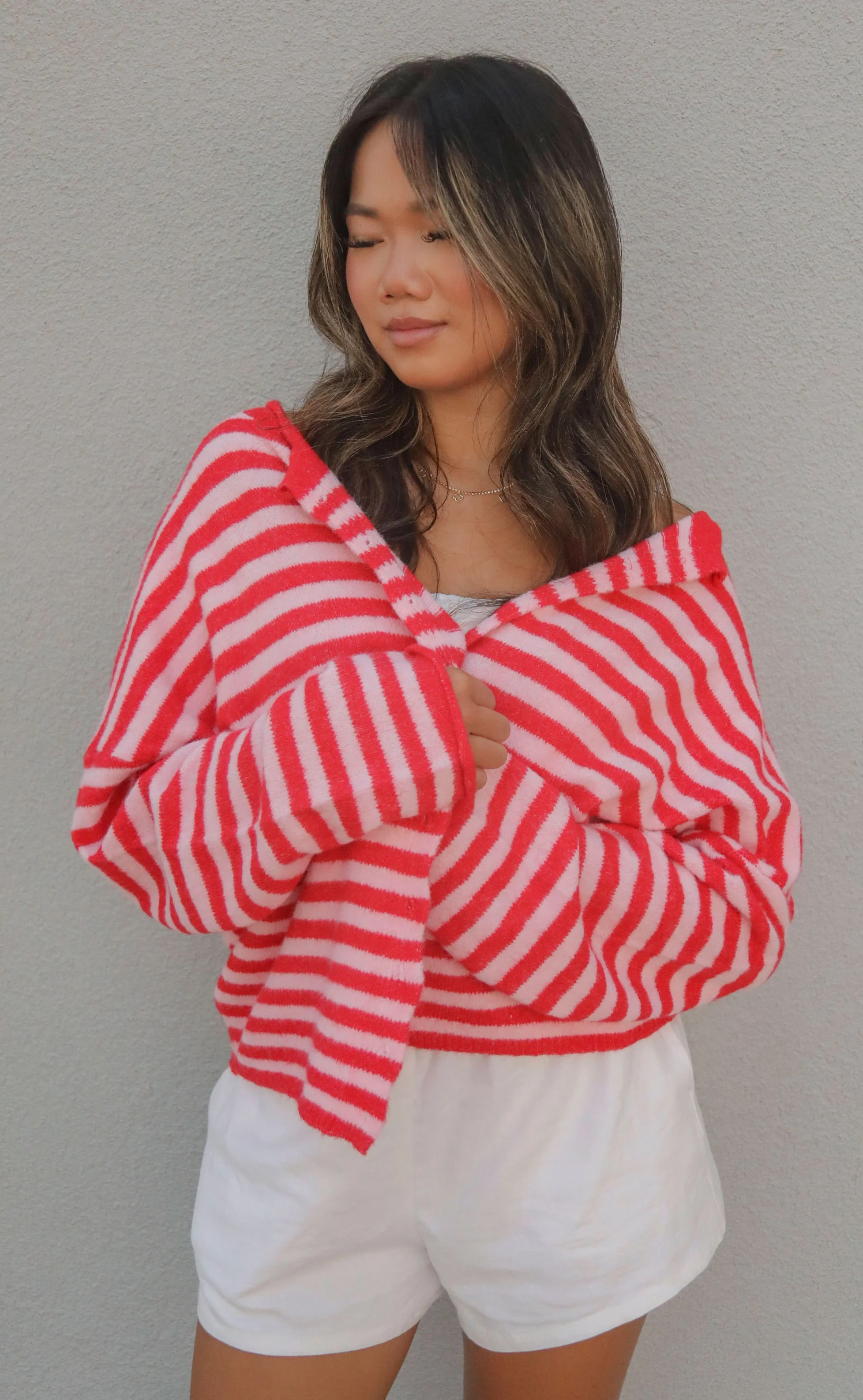 beat of your heart cardigan - red/pink stripe - Image 2