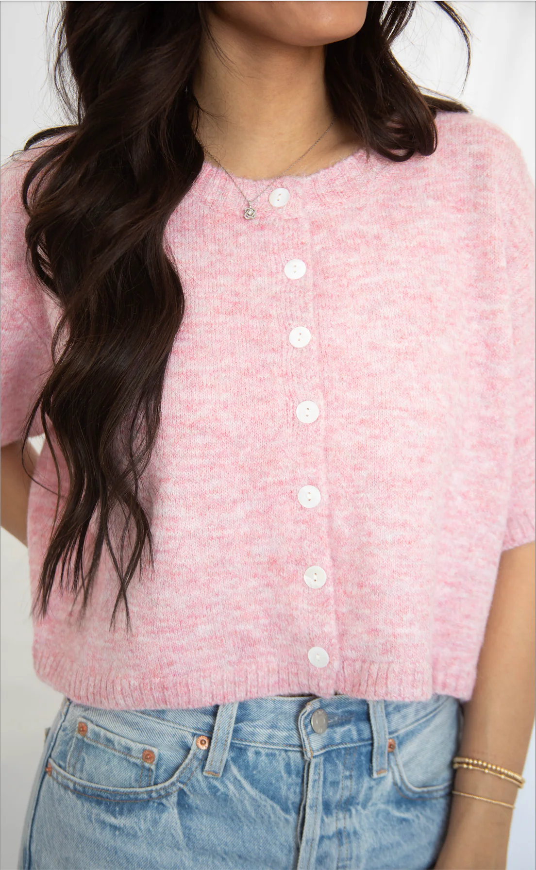 tell the truth short sleeve cardigan - pink - Image 2